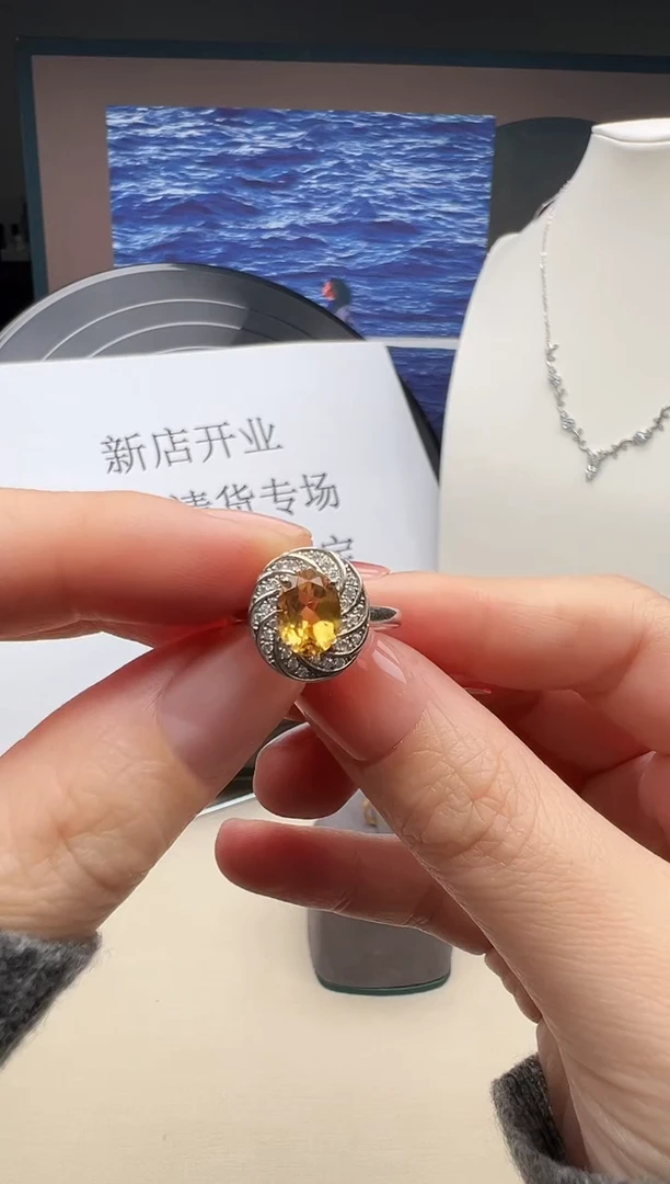 银S925镶嵌戒指黄晶85