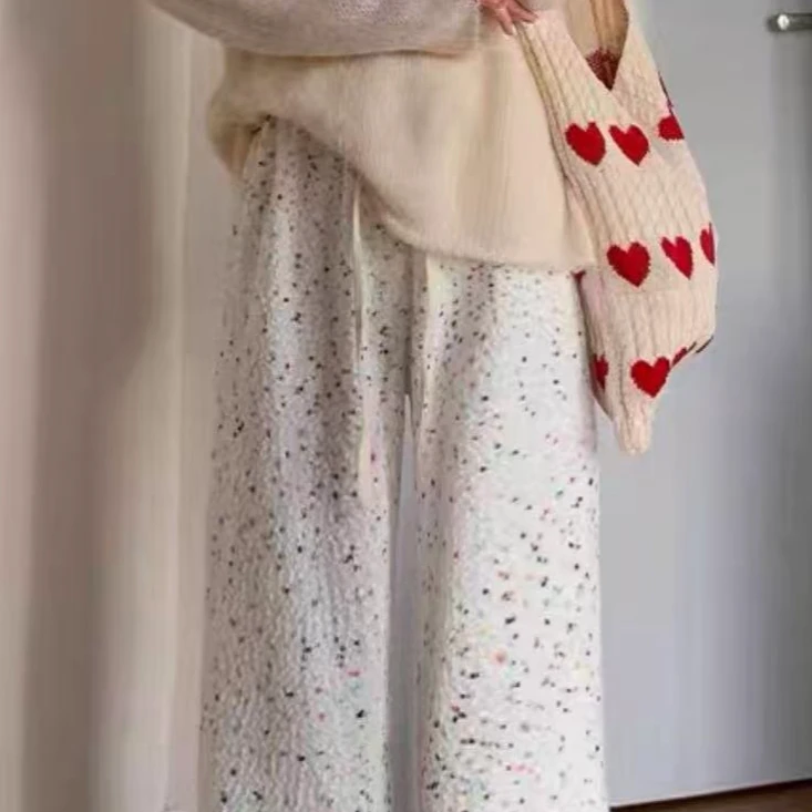 21683 段染彩虹点加绒糯米裤加厚直筒阔腿裤