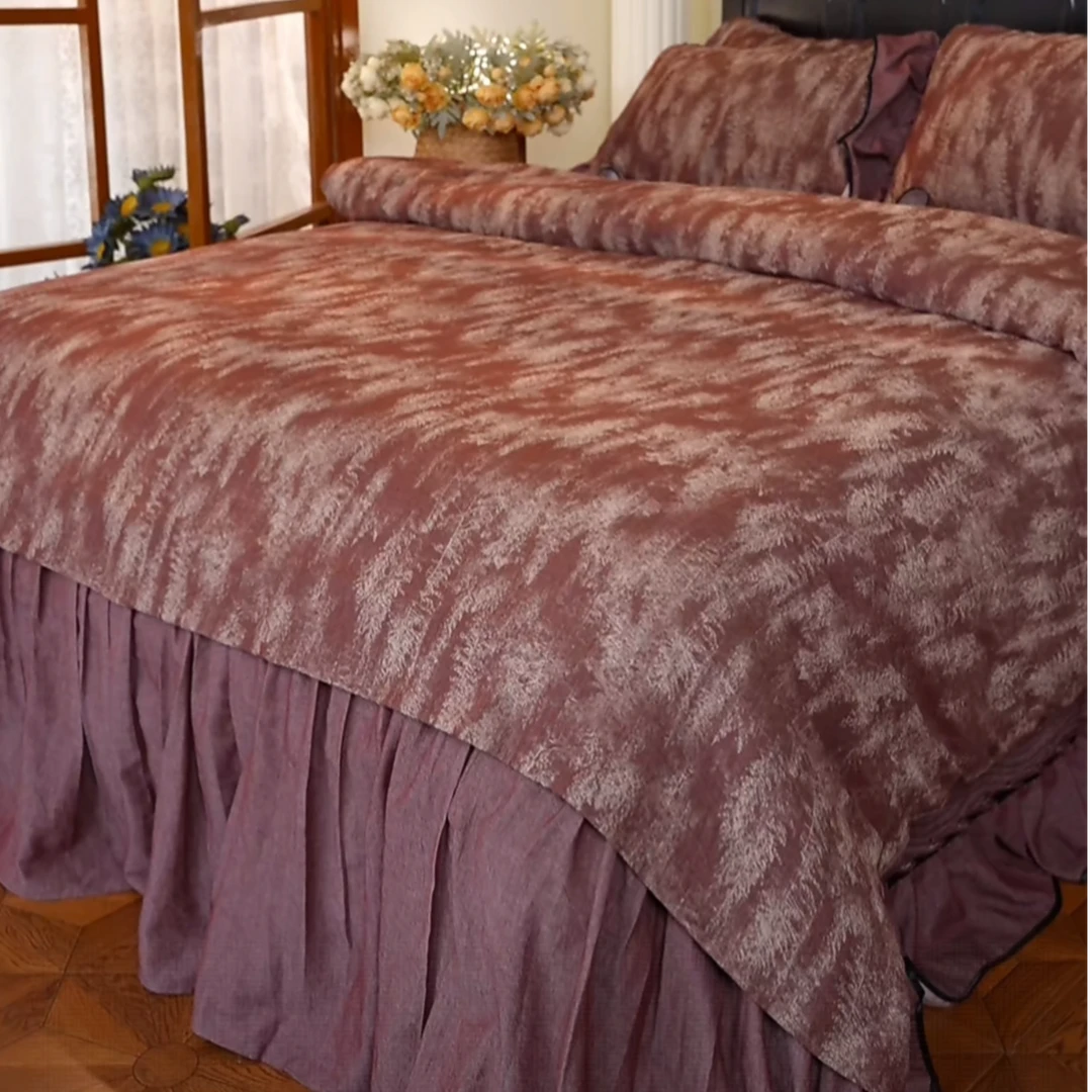 十七【崧雾床盖】大气美式复古款！法式花边全棉纯棉加厚床盖四件套