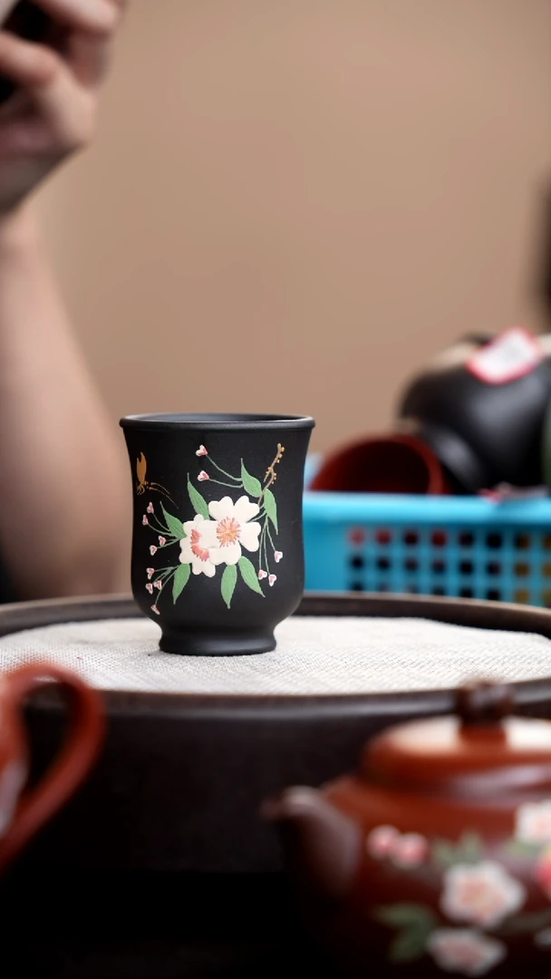 茶壶紫砂黑色蝶恋花主人杯
