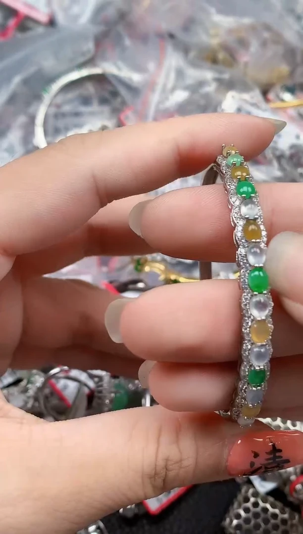 银S925镶嵌戒指翡翠天然A货缅甸翡翠