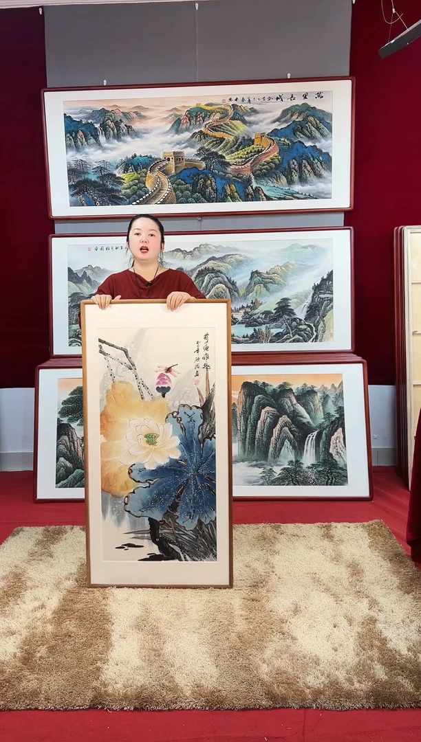 国画手绘荷花122*62尺寸