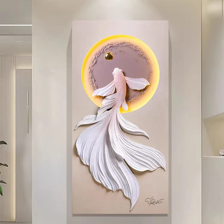 福雕立体装饰画客厅玄关过道灯光画现代高级感家和万事兴客厅挂画