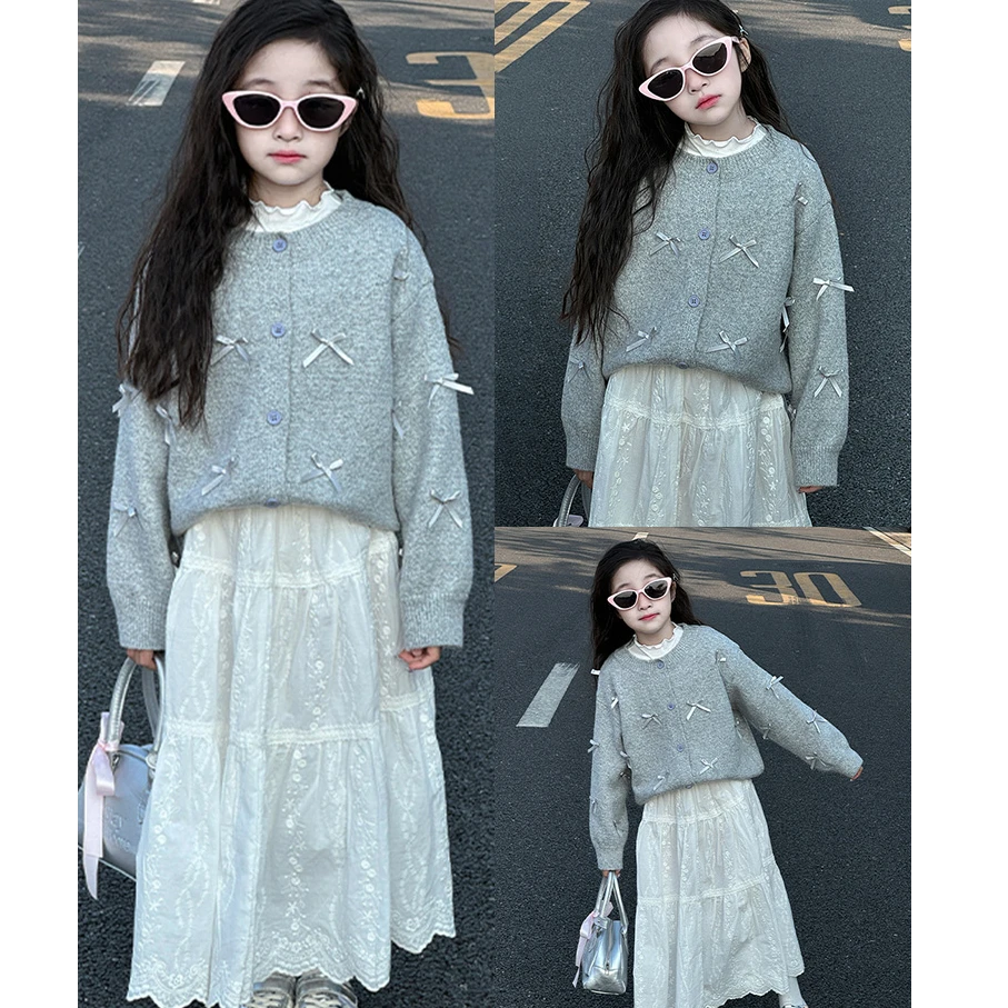 女童白色半身裙春装2025新款儿童韩系穿搭连衣裙女孩大童套装裙子