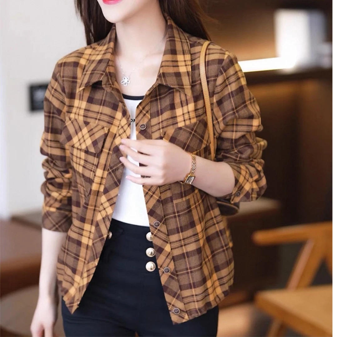 衬衫小个子短款格子衬衫女夏季新款时尚休闲减龄百搭衬衣上衣外套