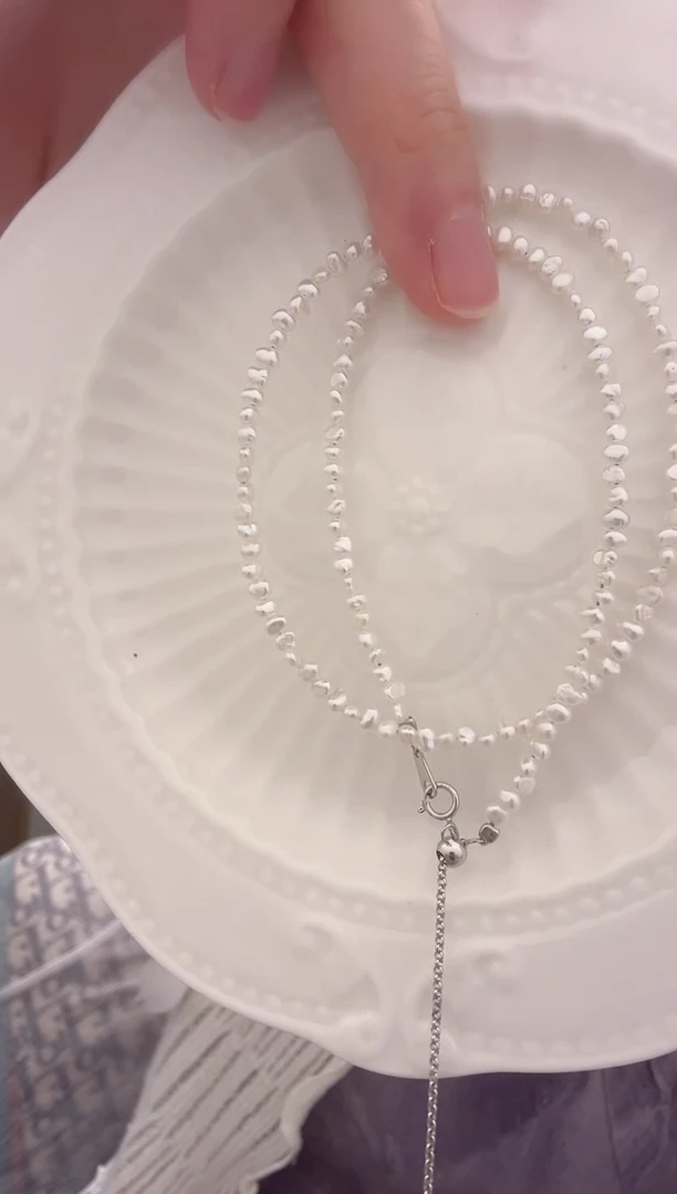 淡水珍珠银S925镶嵌项链澳白光无核小石头
