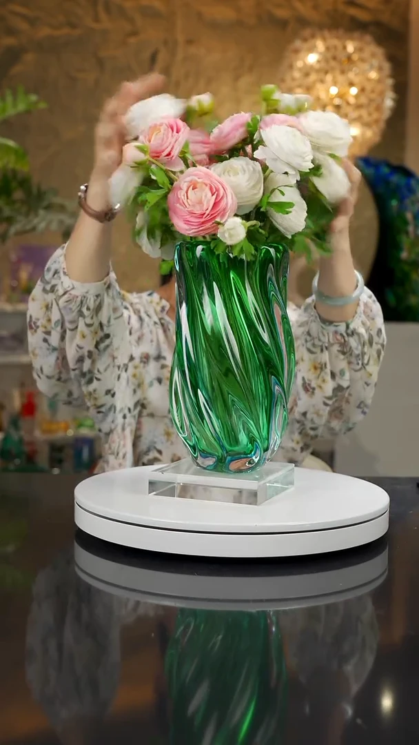 手工艺品琉璃蓝绿色波浪花瓶