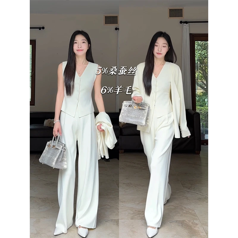 郭九九呢 桑蚕丝羊毛百搭收腰显瘦马甲开衫外套针织裤 G923A03208