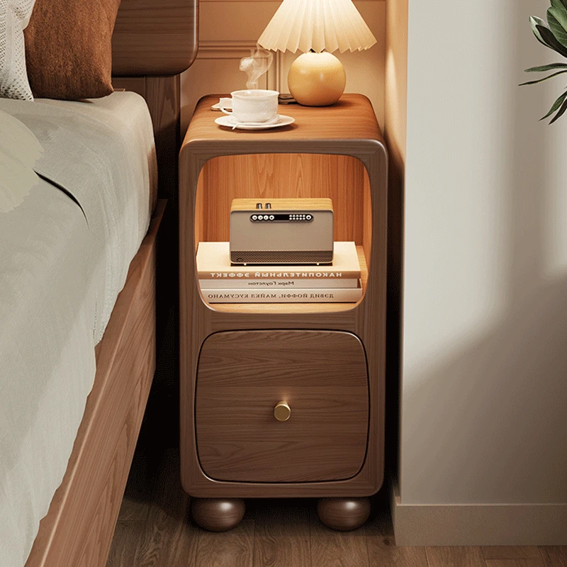 全实木床头柜迷你小型极窄带灯床边柜超窄无线充电卧室夹缝置物架