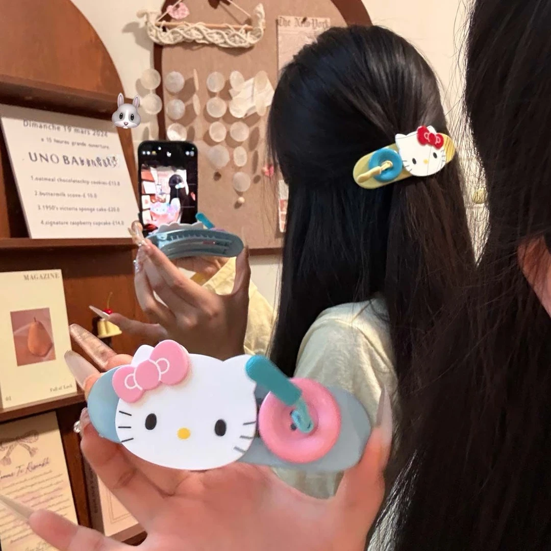 少女星球!撞色KT猫咪纽扣发夹大号鸭嘴夹半扎盘发夹子发抓发饰品