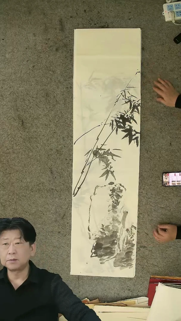 国画四尺对开  墨竹条屏 34*138cm