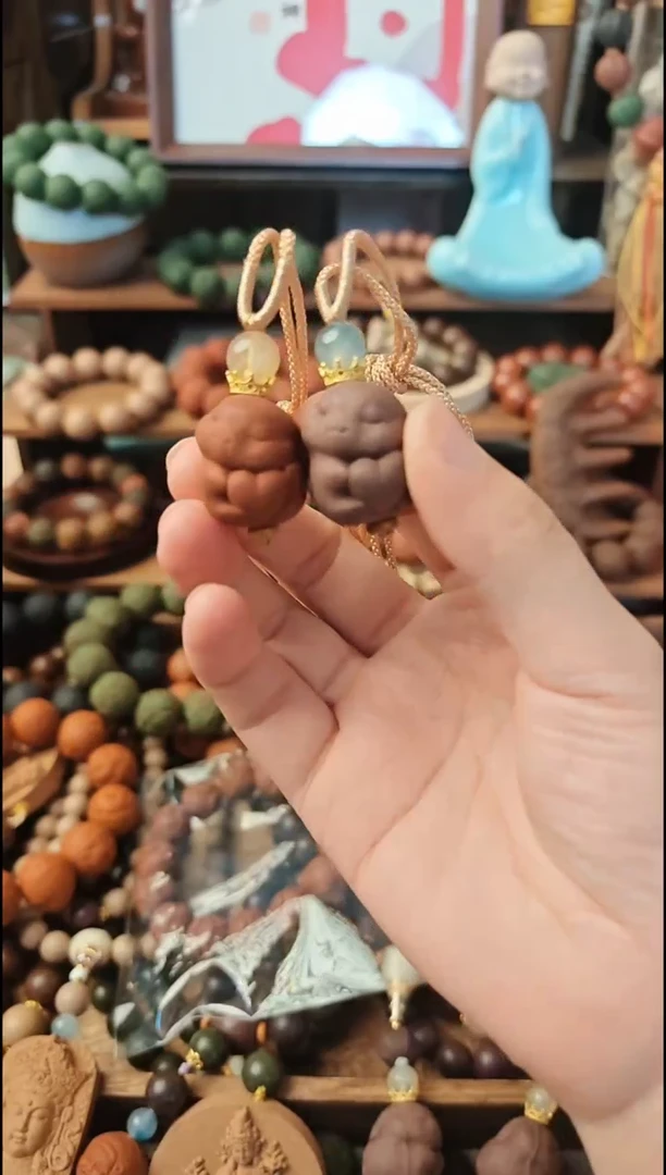 泥塑甜橙九紫兔兔吊坠一对