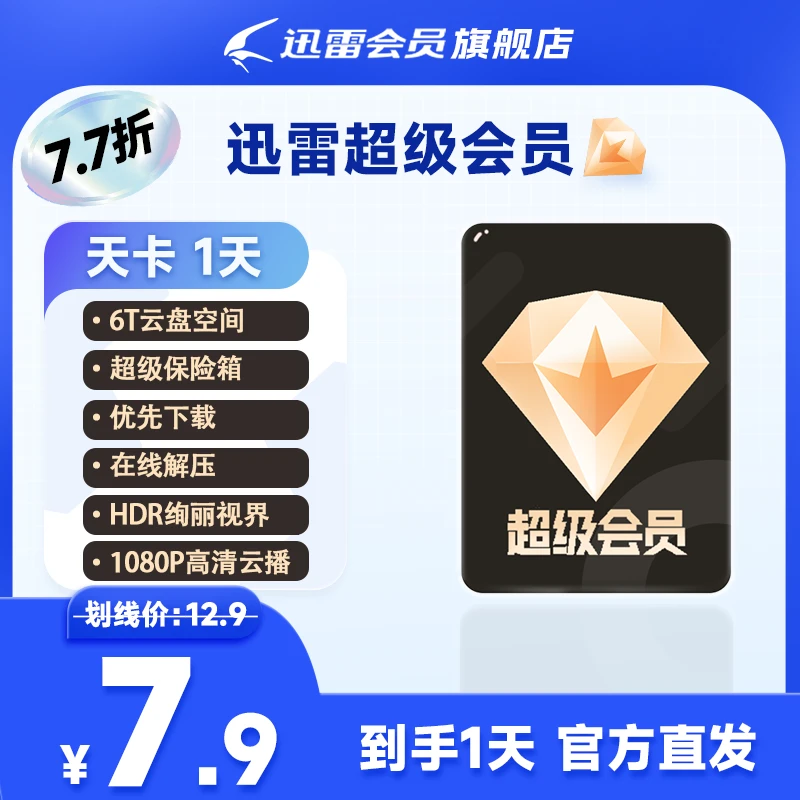 迅雷超级会员1天/7天/1月/季卡/12月卡 /3年/4年商品图
