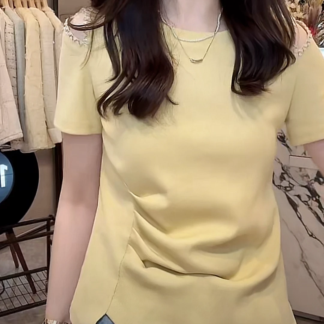 韩版减龄短袖上衣2025夏季新款时尚百搭修身显瘦设计感圆领T恤