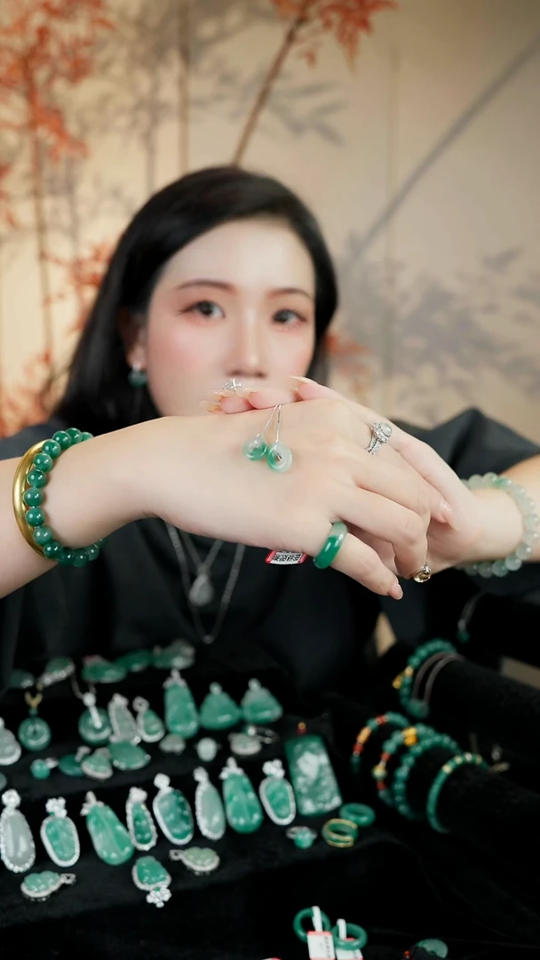 银S925镶嵌石英质玉（非洲翠）珠宝奇石平安扣 耳线