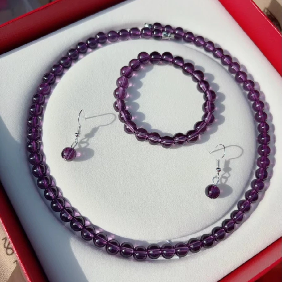 铜合金树脂项链 精美紫色项链手串耳环套装