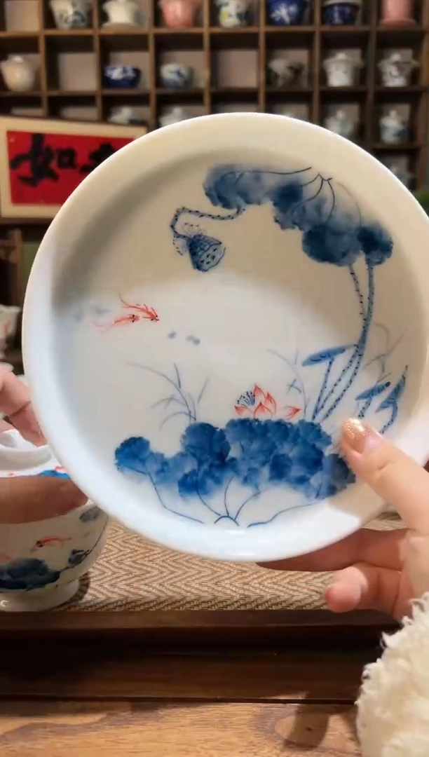 【闪购商品】手绘荷花锦鲤大壶承