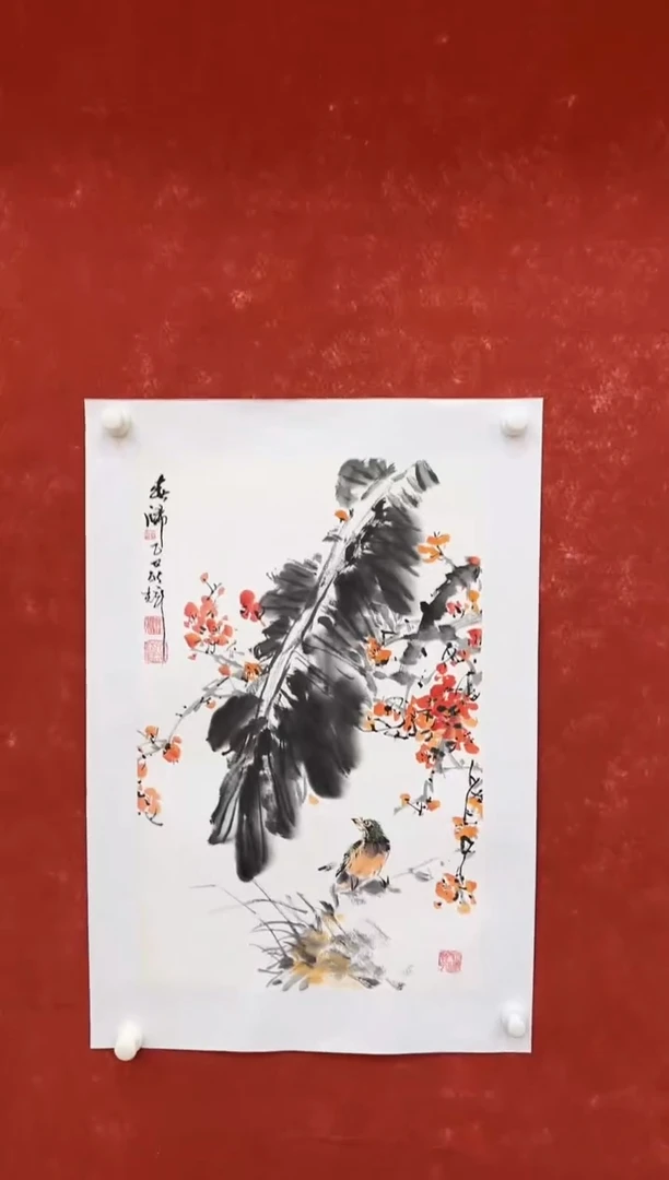 国画9.16-珍品-颜新辉-四尺三开花鸟-045