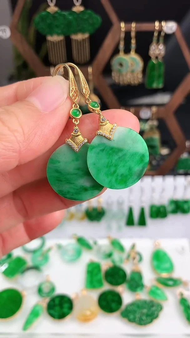 银S925镶嵌翡翠耳饰耳饰