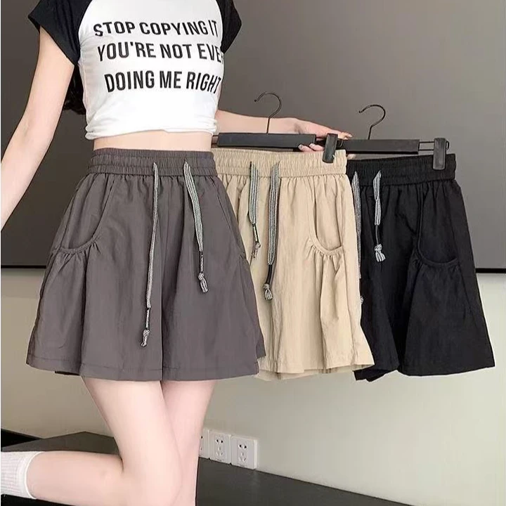 2025新款速干短裤女夏季薄款宽松显瘦百搭阔腿裤高腰a字休闲裤女