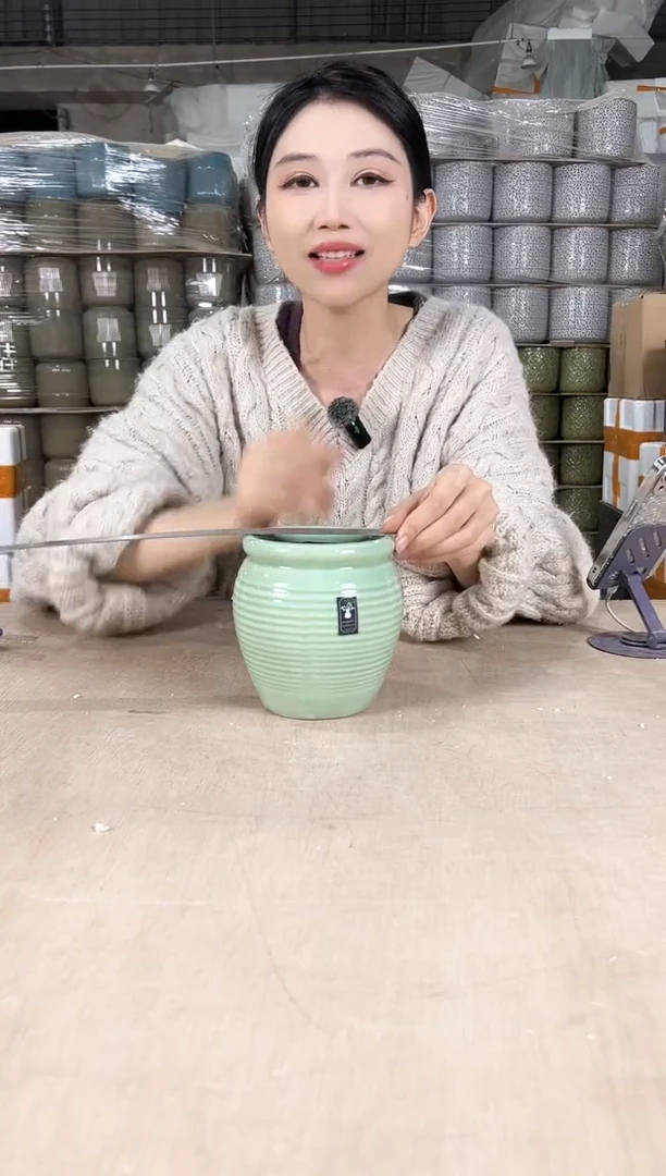 【闪购商品】陶瓷蜜罐裂纹浅绿12x14