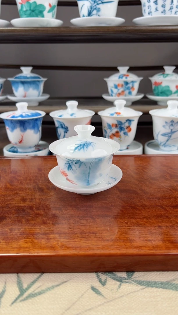 微瑕高冰鱼之乐80ml三才盖碗