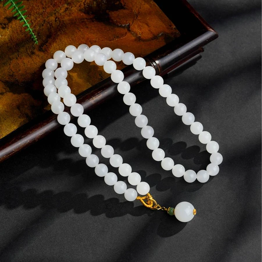 ZOCAI/佐卡伊18K金-和田玉白玉8MM项链