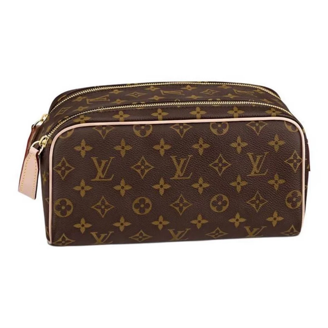 99新 LouisVuitton/路易威登 Doppkit 棕老花手拿 洗漱包 芯片