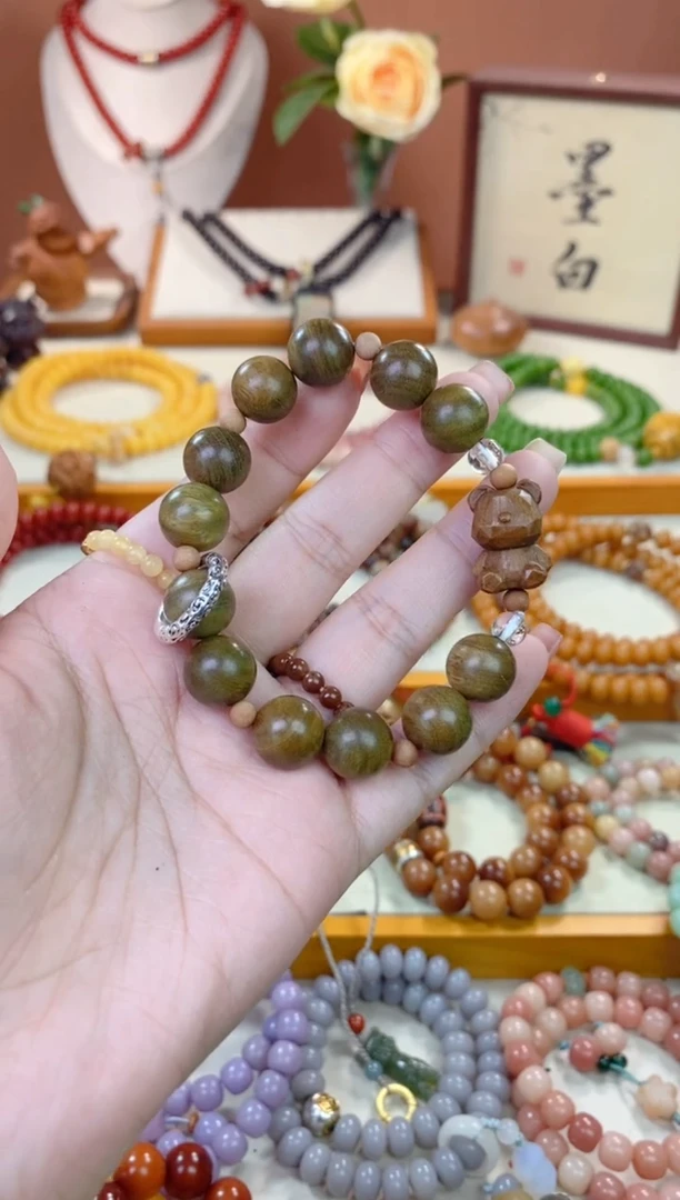 维腊木（绿檀）手串/手链绿檀小熊单圈12mm