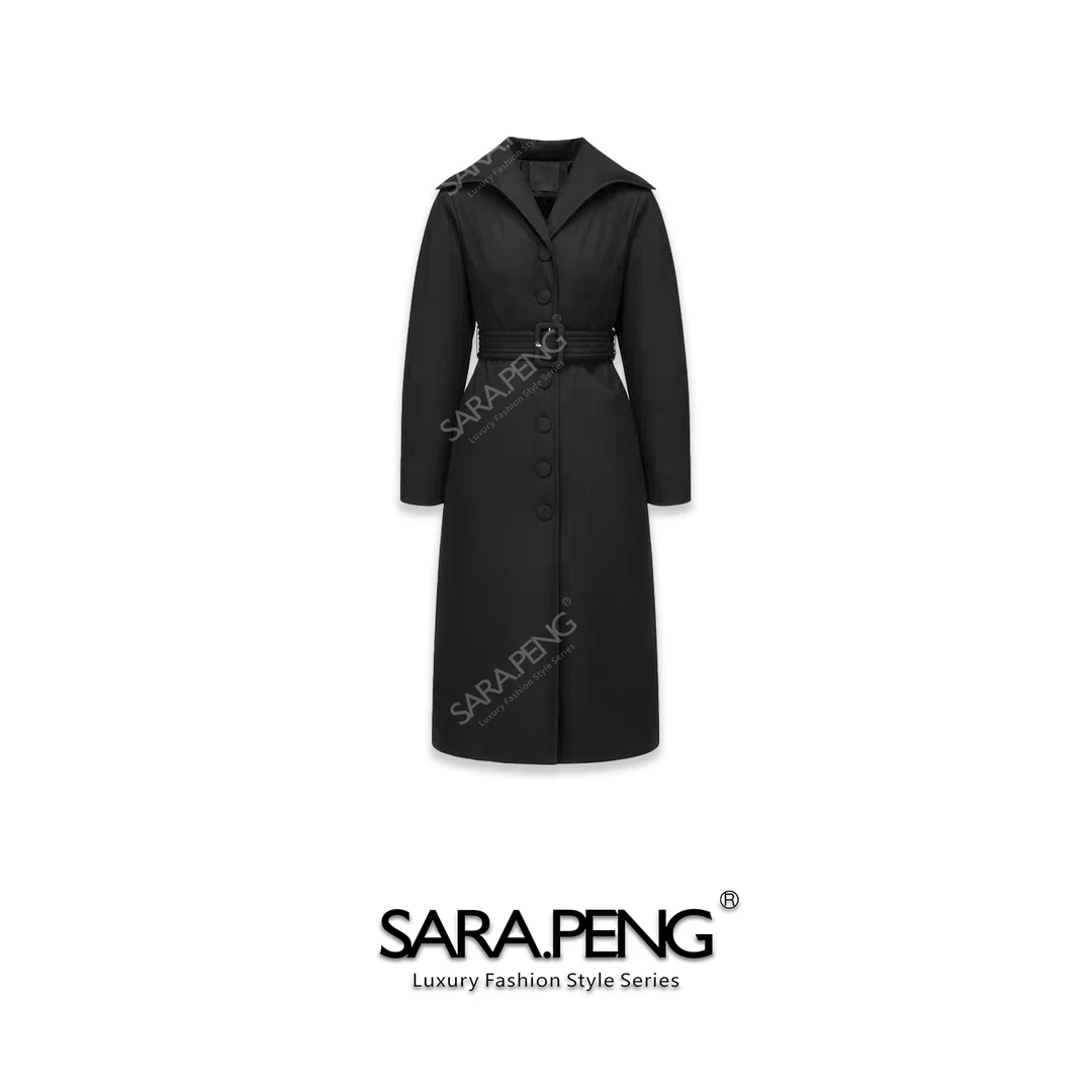 SARA.P冬日暖阳｜新品大翻领90鹅服长款系带收腰羽绒大衣｜5D168772
