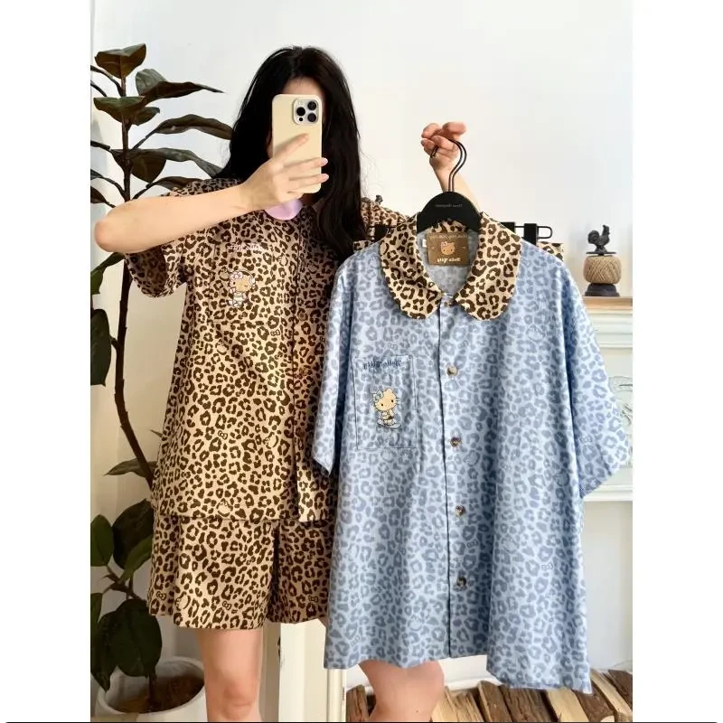 二姐可外穿家居服黑皮HelloKitty天丝棉睡衣短袖短裤长袖长裤睡裙