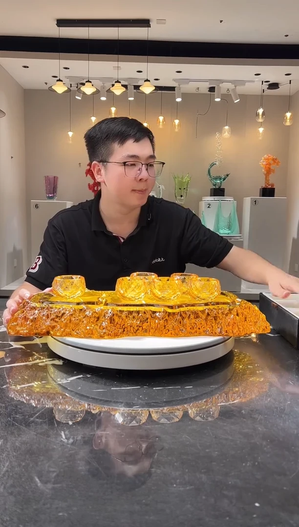 摆件巴比特美学 金色山河茶盘加茶杯