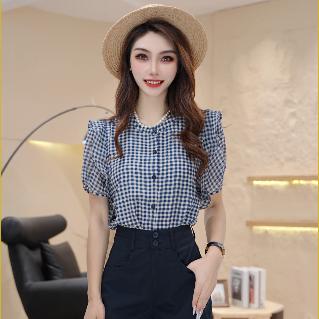 夏季轻薄短袖衬衫女2025夏天新款宽松遮肚子休闲洋气上衣H522