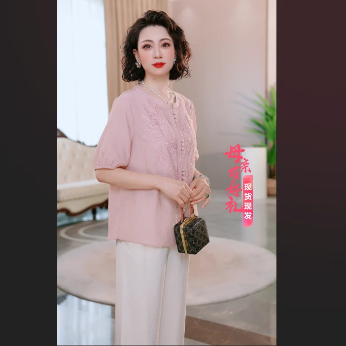 夏季休闲套装女中老年宽松洋气两件套妈妈装夏装短袖