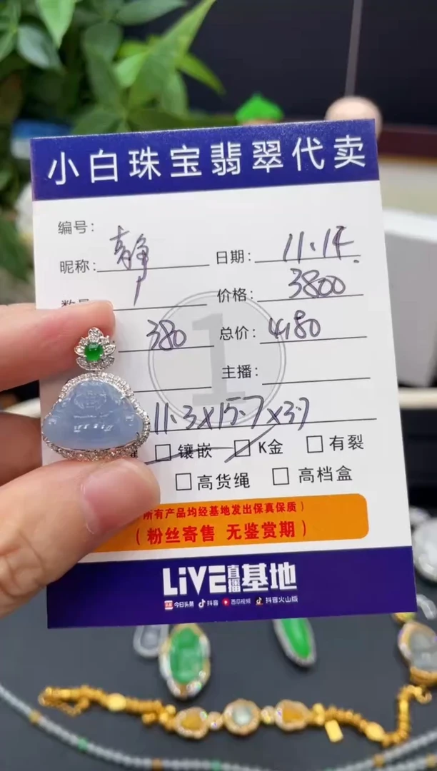 吊坠(不含链)18K金镶嵌翡翠静**️吊坠