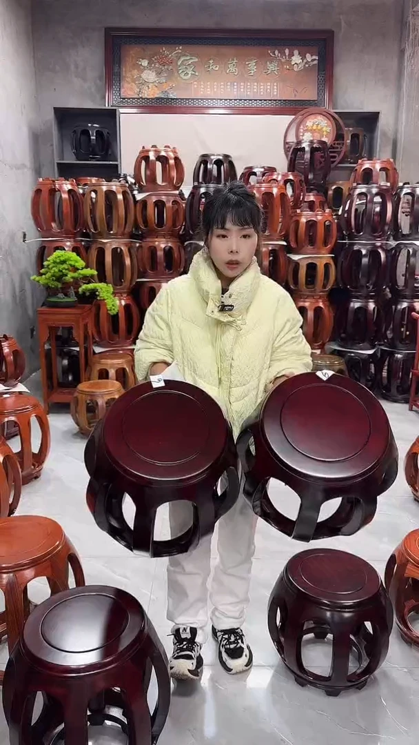 【闪购商品】花梨木类家具花梨木酸枝大号鼓凳一对9号