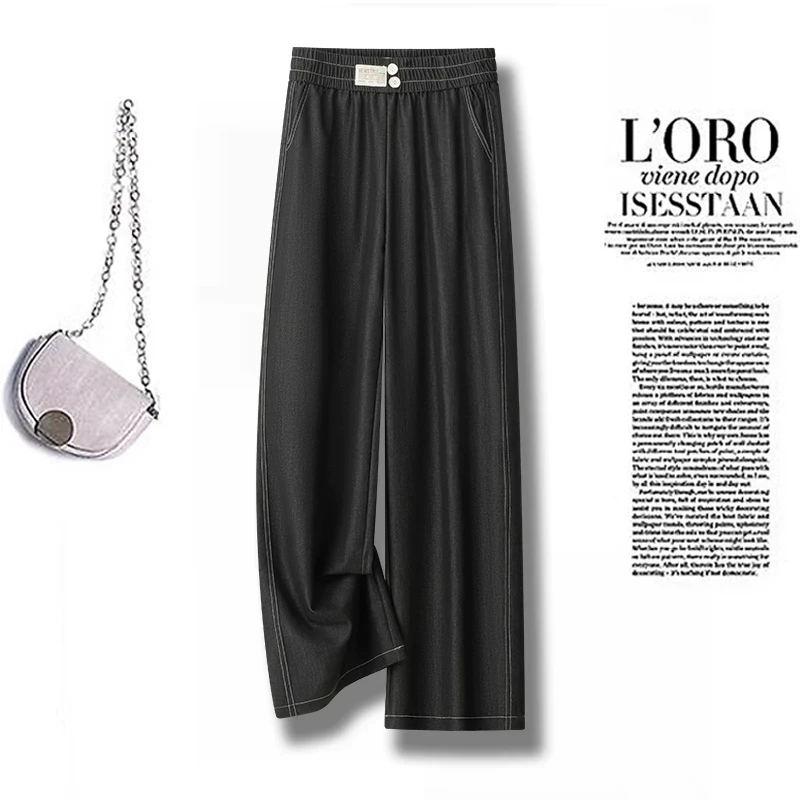 早秋新款丹宁蓝牛仔直筒阔腿裤