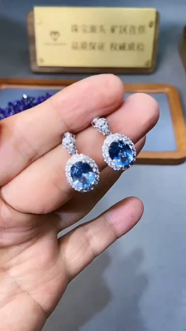 【闪购商品】海蓝宝石耳坠银S925镶嵌1564