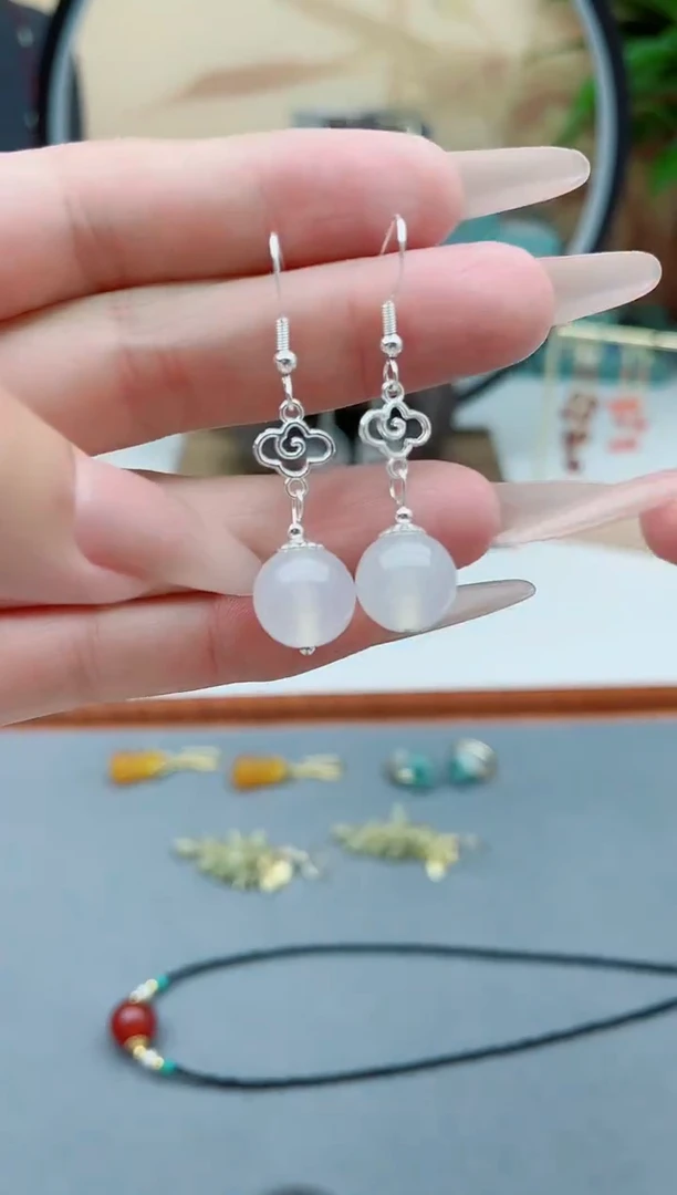 玛瑙/玉髓耳饰银S925镶嵌630