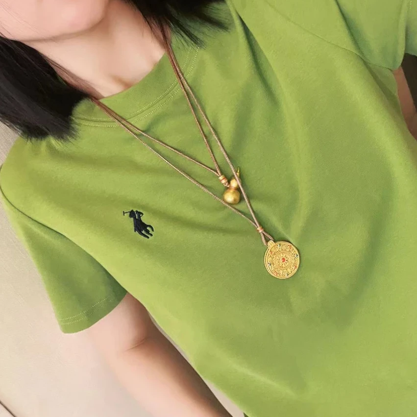 设计感胸口刺绣骑士小马短袖T恤女圆领2025早春新款休闲半袖上衣