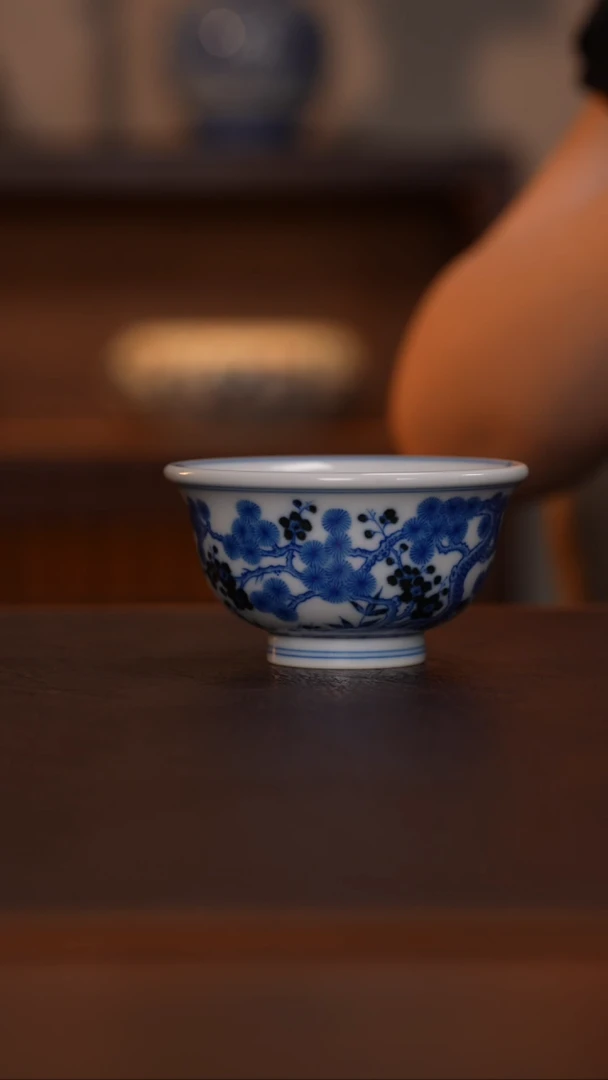 景德镇和然珍味柴窑 - 纯手工手绘原矿青花松竹梅小压手