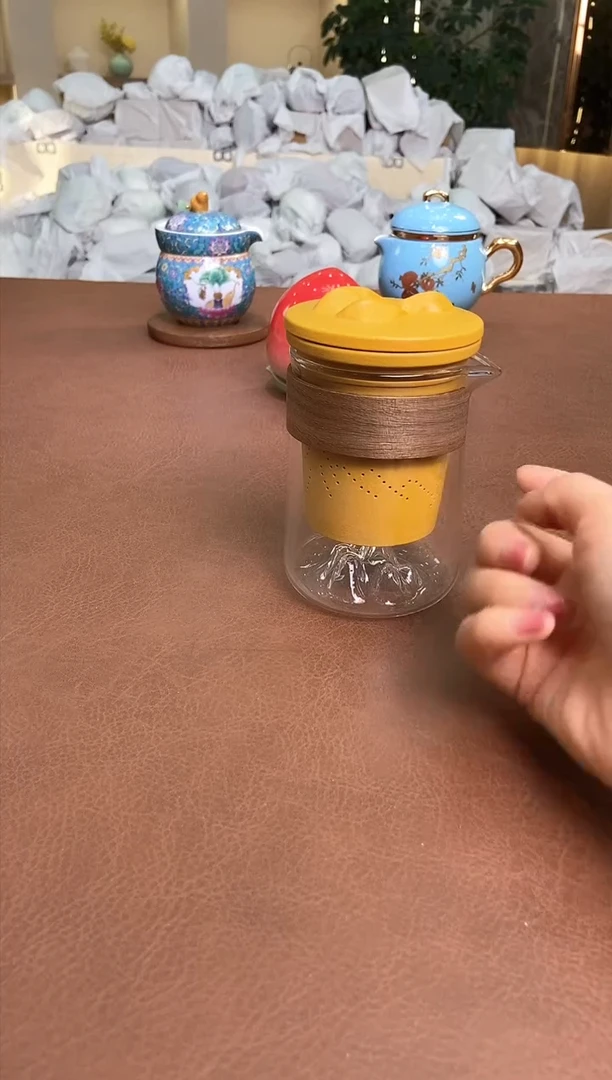 美泽远山玻璃旅行茶具黄一壶三杯