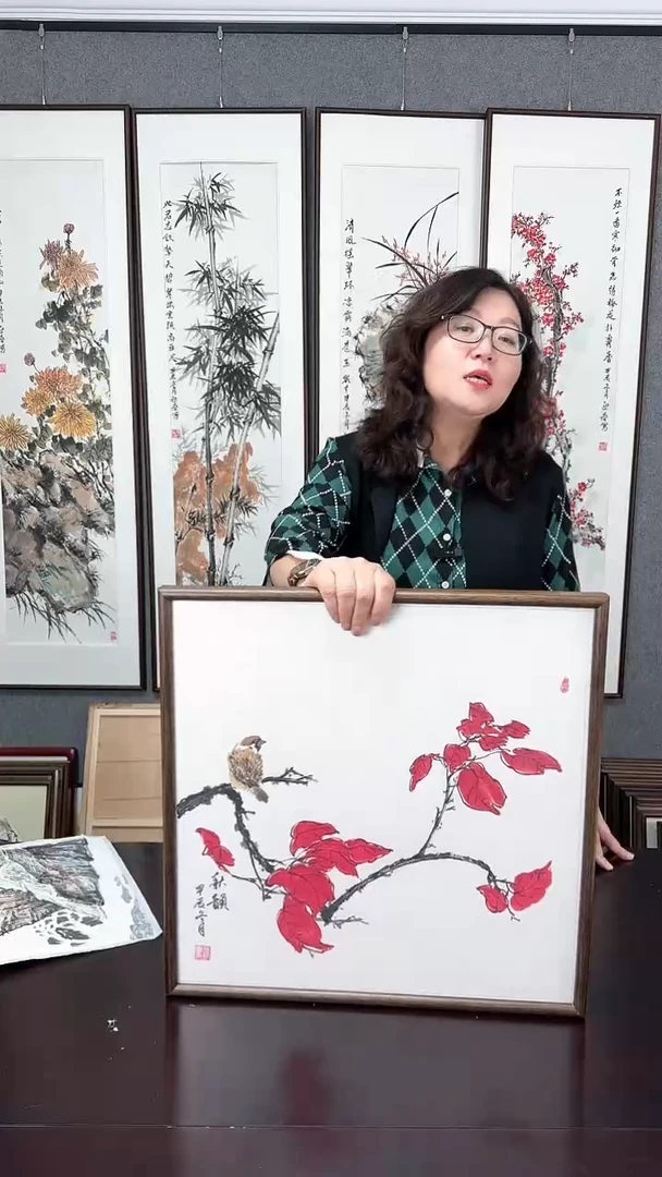 【闪购商品】国画实木装裱52*52 花鸟