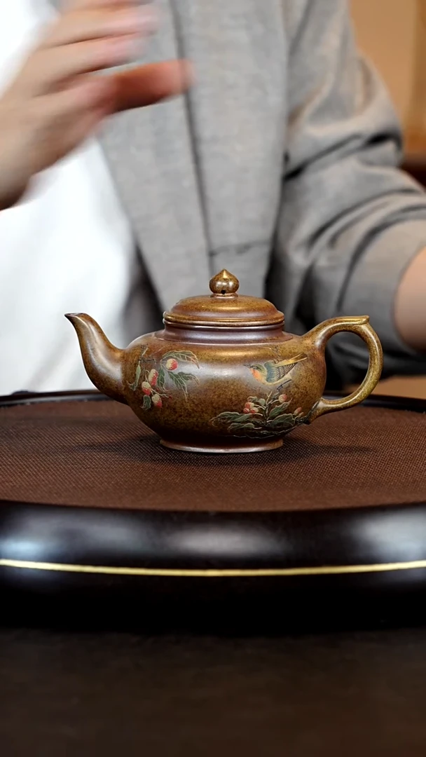 茶壶紫砂杨军保专场紫砂作63:笑樱壶   黄金段柴烧300CC