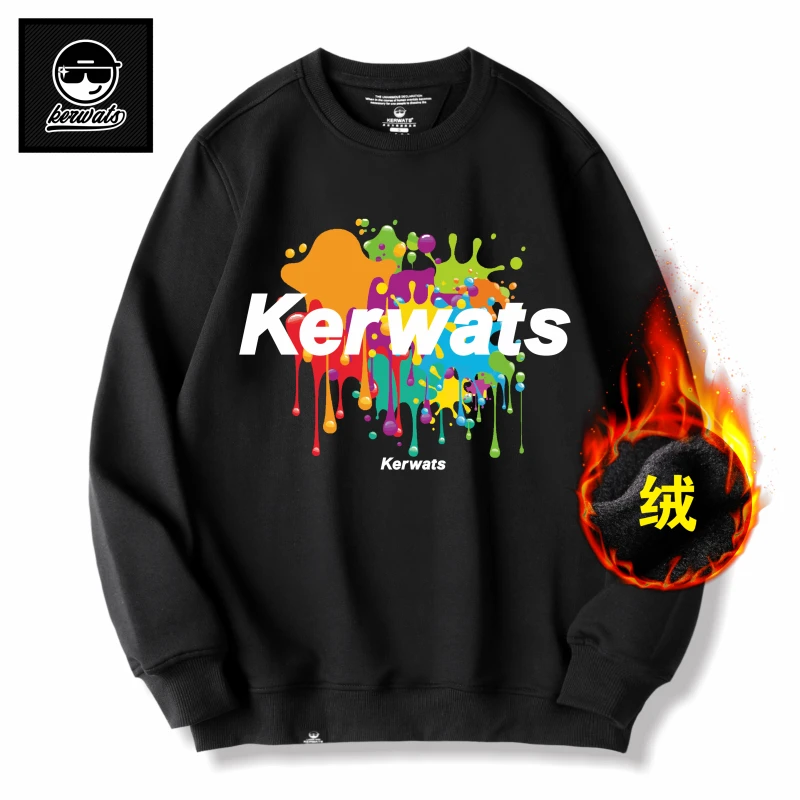 【KERWATS/可维斯品牌】宽松潮流加绒彩色笔刷logo字母长袖秋冬卫衣