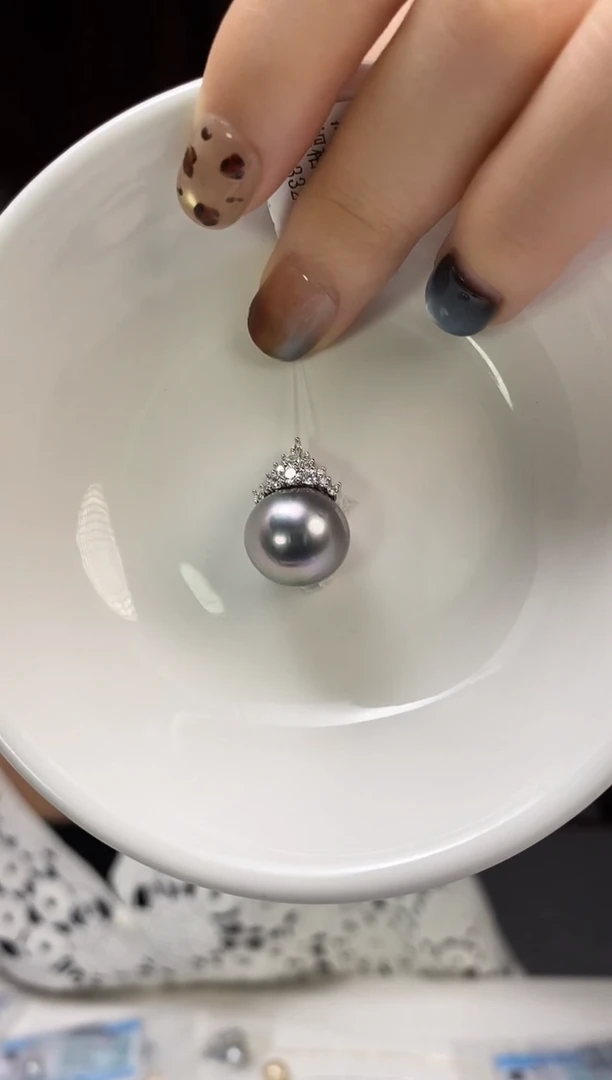 吊坠(不含链)银S925镶嵌海水珍珠13-14大溪地黑珍珠吊坠