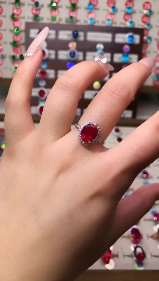 银S925镶嵌戒指红宝石8*10 银托