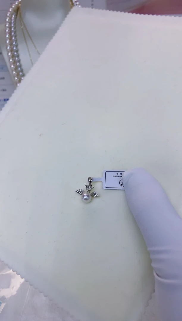 银S925镶嵌海水珍珠饰品小天使吊坠