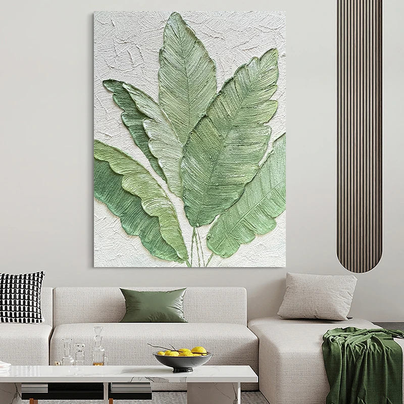 法式绿植奶油风挂画现代客厅装饰画玄关走廊手绘油画《大业有成》