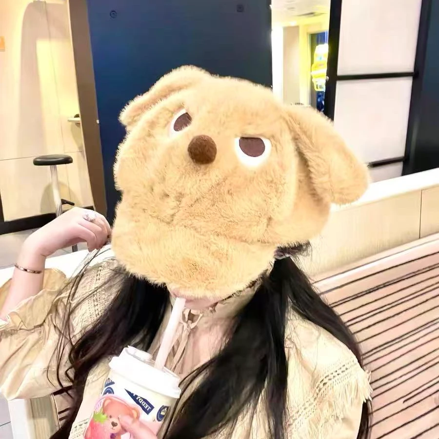 愤怒小狗毛绒耳朵可爱卡通鸭舌帽子学生冬季毛茸茸保暖大版棒球帽